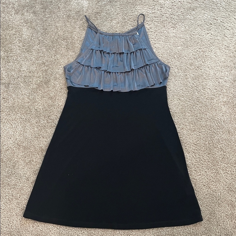 Sweet Storm Gray and Black Ruffled Mini Dress
